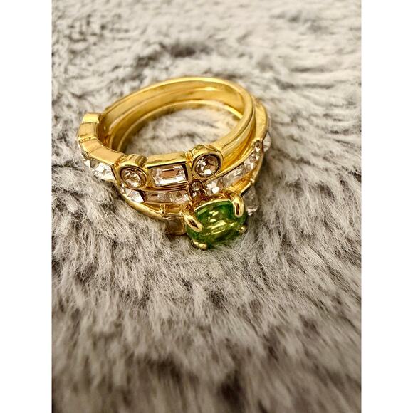 3set gold-plated rings light green solitaire Size 8 two clear bands CZ stones - Picture 4 of 5